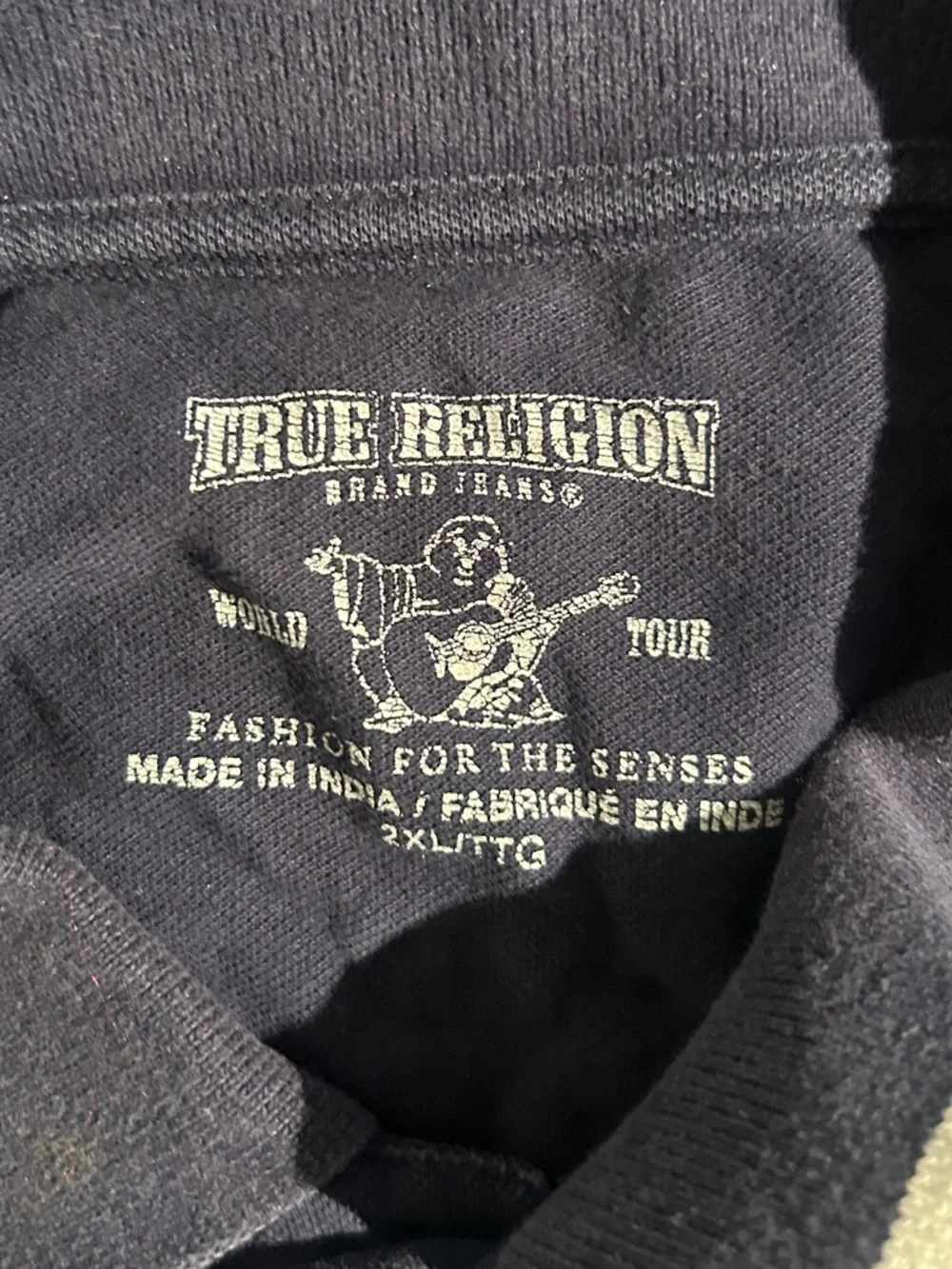 True Religion Men’s Navy Polo with White Trim Back Graphics Size 2XL